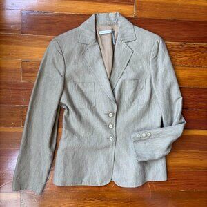 Vintage Linen Silk Blend Khaki Minimalist Blazer Classiques Entier SMALL
